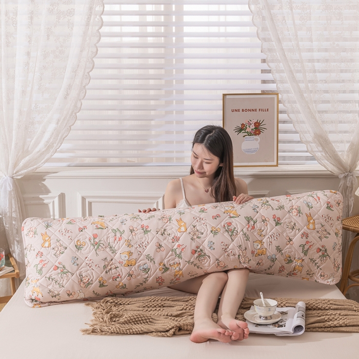 91家纺网 家纺一手货源 找家纺 梦舒羽 2025新款水洗棉麻单人夹棉枕头套大豆纤维双人枕套 花中鹿