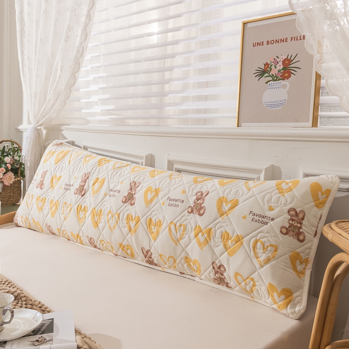 91家纺网 家纺一手货源 找家纺 梦舒羽 2025新款水洗棉麻单人夹棉枕头套大豆纤维双人枕套 爱心兔