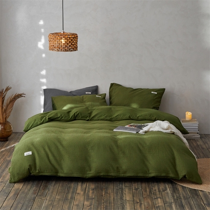 91家纺网 家纺一手货源 找家纺 （总）安莱生活 2023新款A类水洗色织纯色华夫格四件套