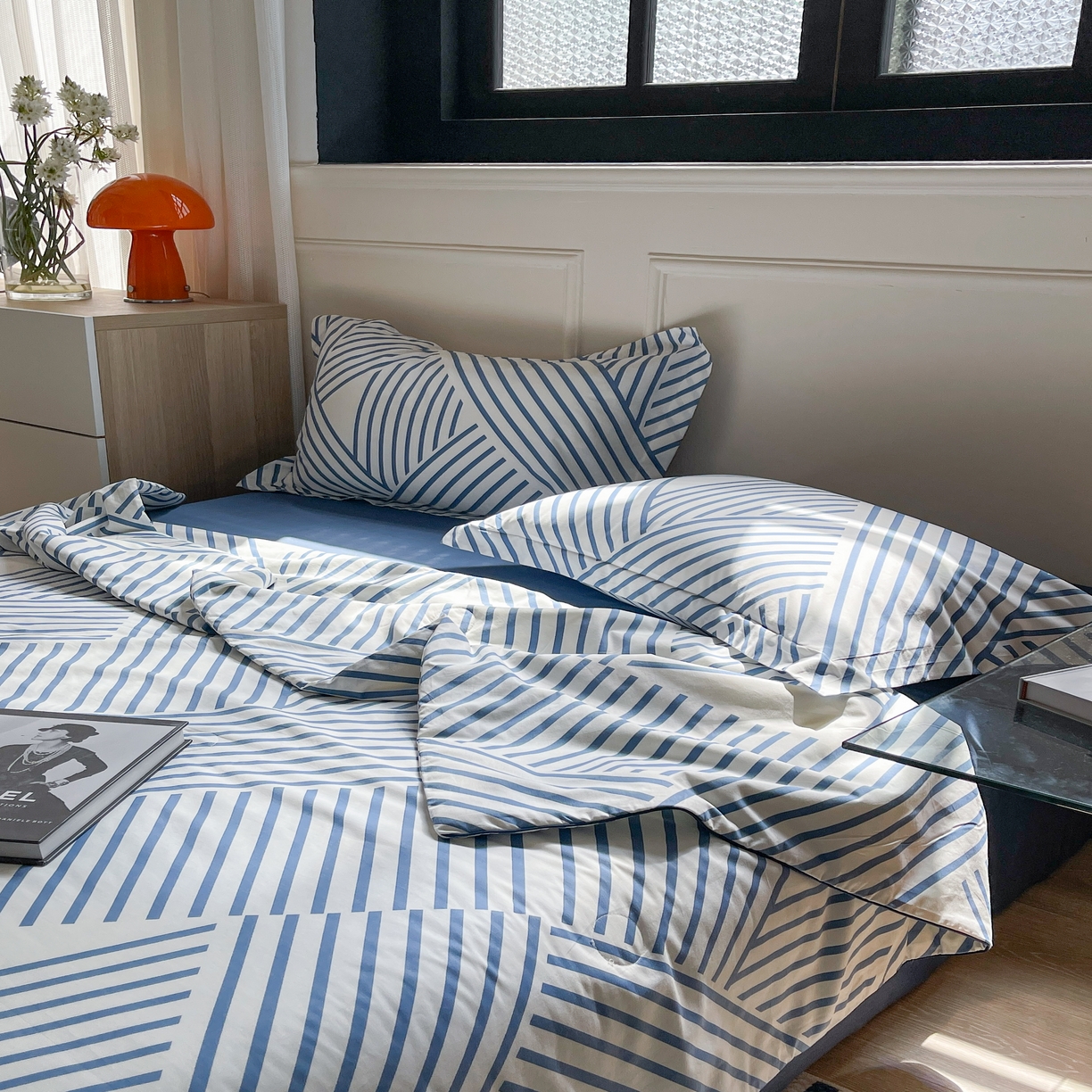 91家纺网 家纺一手货源 找家纺 柚子YOUTH 2023新款全棉夏被四件套 休闲条纹