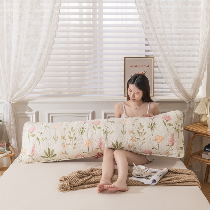91家纺网 家纺一手货源 找家纺 梦舒羽2025新款水洗棉麻单人夹棉枕头套大豆纤维双人枕套 繁花似锦