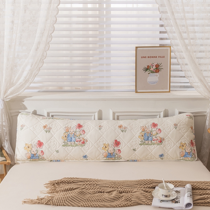 91家纺网 家纺一手货源 找家纺 梦舒羽 2025新款水洗棉麻单人夹棉枕头套大豆纤维双人枕套 花中兔