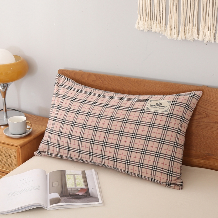 91家纺网 家纺一手货源 找家纺 锦绣万家2023新款色织水洗棉格子双人枕套 宝丽格小咖