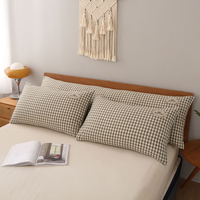 91家纺网 家纺一手货源 找家纺 锦绣万家2023新款色织水洗棉格子双人枕套 绿小格