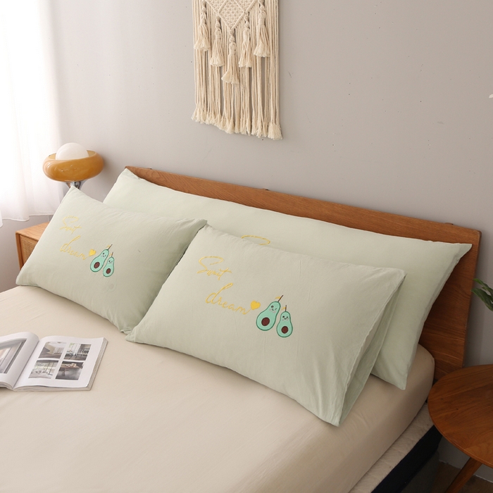 91家纺网 家纺一手货源 找家纺 锦绣万家2023新款色织水洗棉绣花双人枕套 水洗棉绣花牛油果