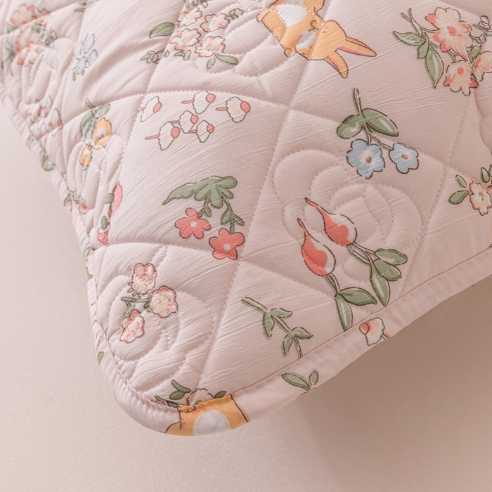 91家纺网 家纺一手货源 找家纺 梦舒羽 2025新款水洗棉麻单人夹棉枕头套大豆纤维双人枕套 花中鹿