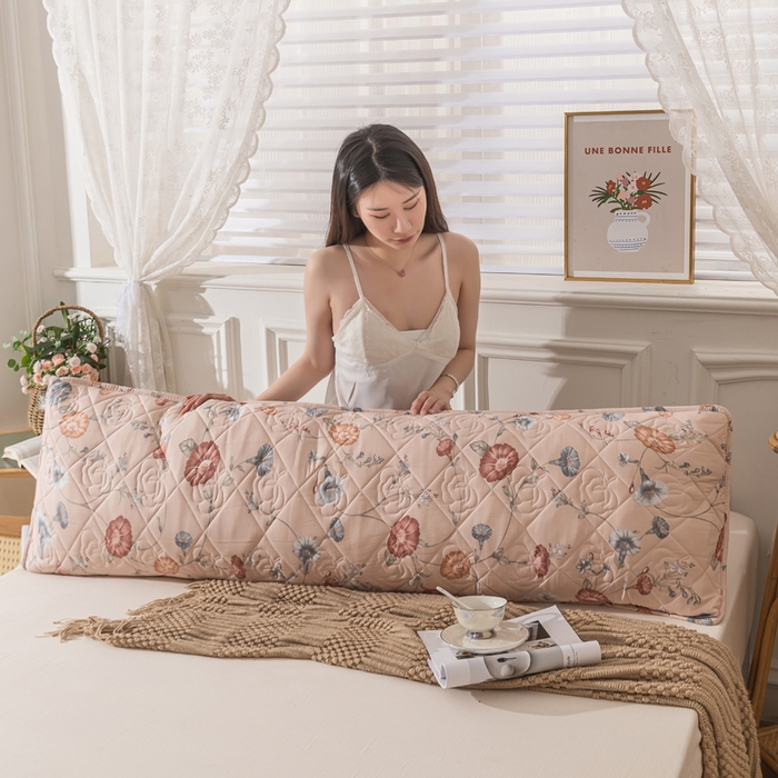 91家纺网 家纺一手货源 找家纺 梦舒羽 2025新款水洗棉麻单人夹棉枕头套大豆纤维双人枕套 牵牛花