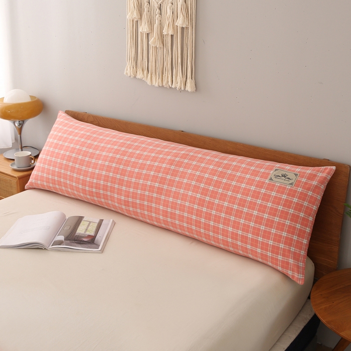 91家纺网 家纺一手货源 找家纺 锦绣万家2023新款色织水洗棉格子双人枕套 清风粉