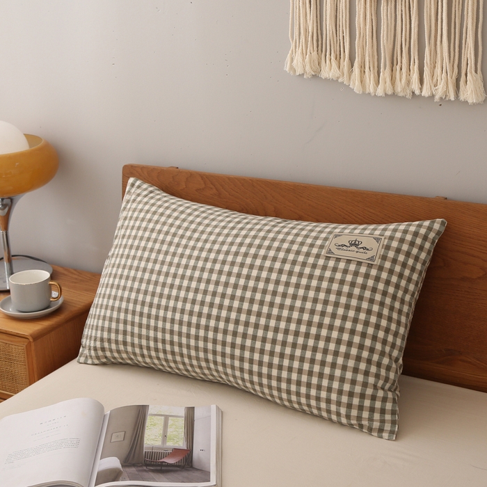 91家纺网 家纺一手货源 找家纺 锦绣万家2023新款色织水洗棉格子双人枕套 绿小格