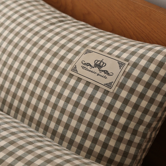 91家纺网 家纺一手货源 找家纺 锦绣万家2023新款色织水洗棉格子双人枕套 绿小格