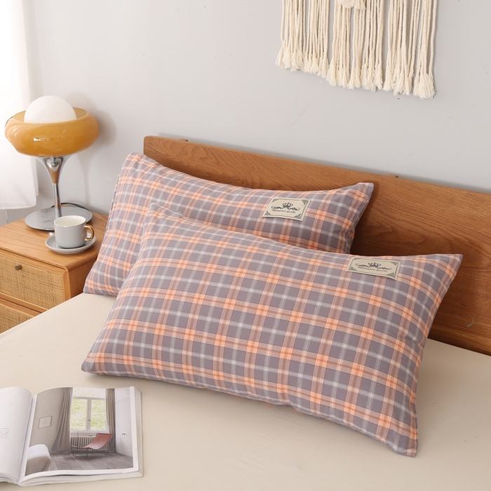 91家纺网 家纺一手货源 找家纺 锦绣万家2023新款色织水洗棉格子双人枕套 简格灰