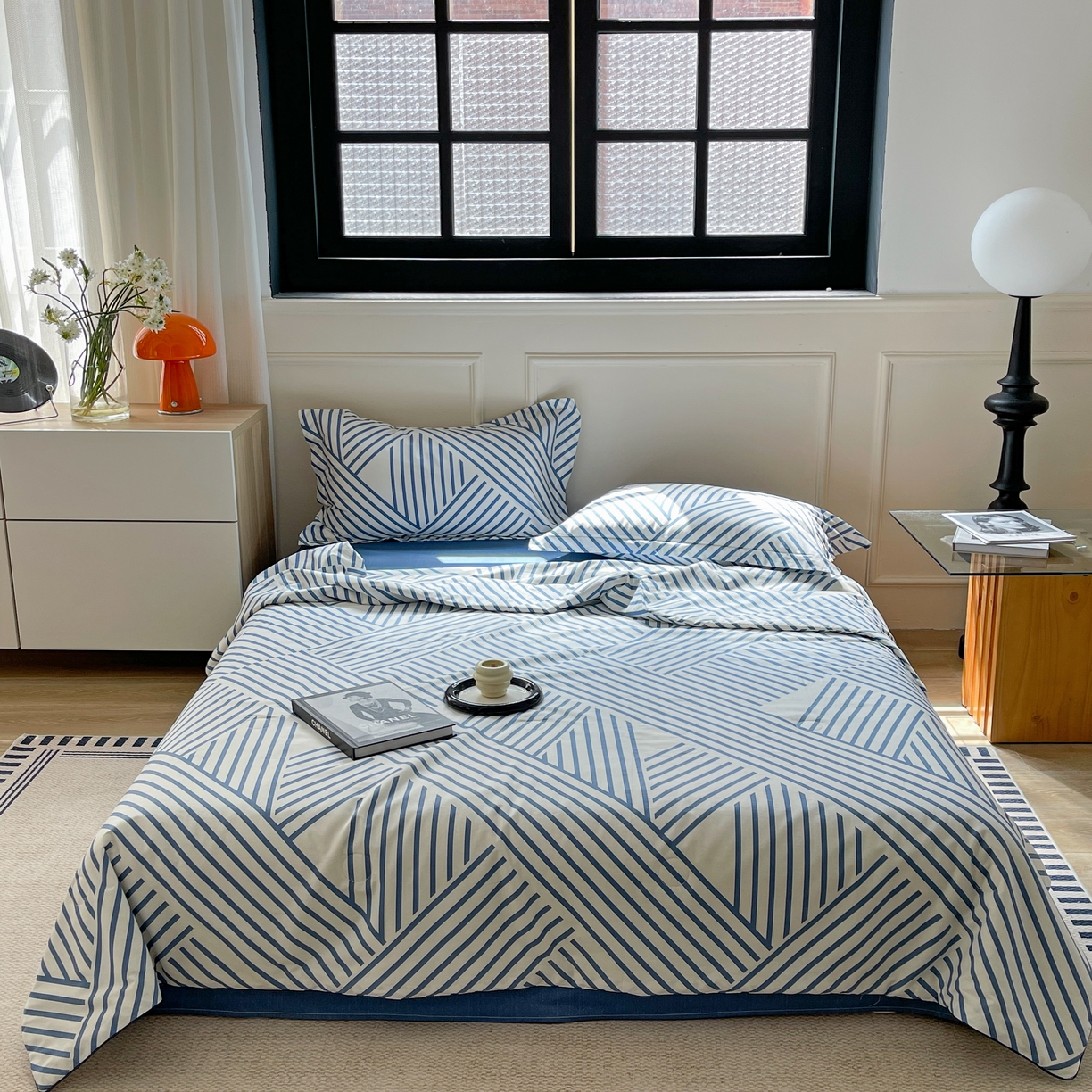 91家纺网 家纺一手货源 找家纺 柚子YOUTH 2023新款全棉夏被四件套 休闲条纹