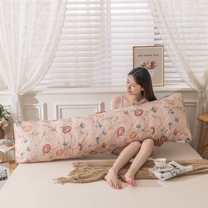 91家纺网 家纺一手货源 找家纺 梦舒羽 2025新款水洗棉麻单人夹棉枕头套大豆纤维双人枕套 牵牛花