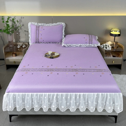 91家纺网 家纺一手货源 找家纺 宜凡-2024新款A类蜂巢冰柠凉席床笠款三件套 简爱 优雅紫
