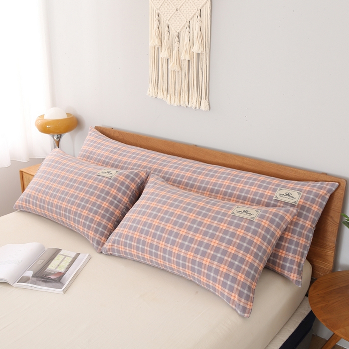 91家纺网 家纺一手货源 找家纺 锦绣万家2023新款色织水洗棉格子双人枕套 简格灰