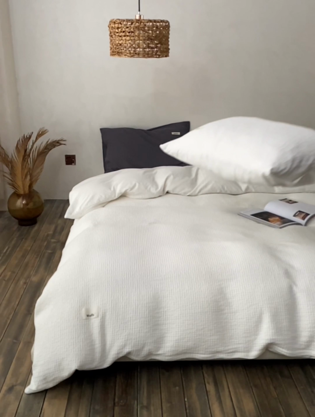 91家纺网 家纺一手货源 找家纺 安莱生活 2023新款A类水洗色织纯色华夫格四件套 微小华夫格-盐白