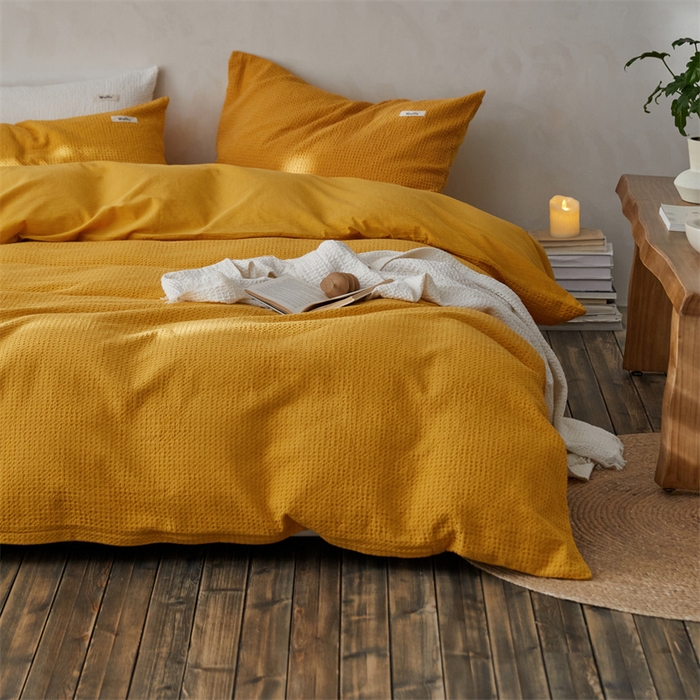 91家纺网 家纺一手货源 找家纺 （总）安莱生活 2023新款A类水洗色织纯色华夫格四件套