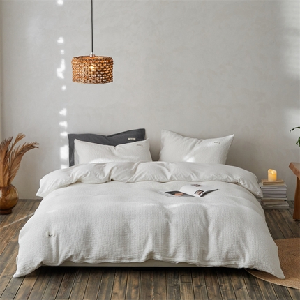 91家纺网 家纺一手货源 找家纺 （总）安莱生活 2023新款A类水洗色织纯色华夫格四件套