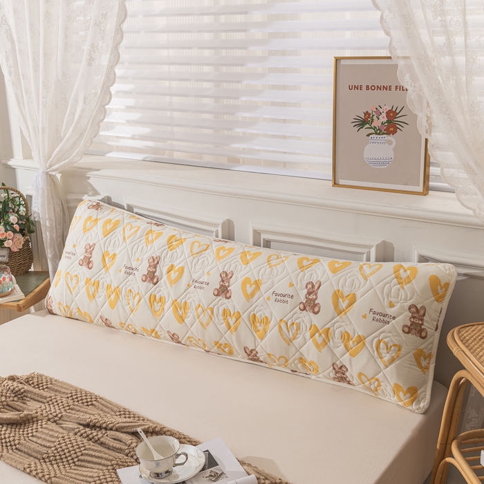 91家纺网 家纺一手货源 找家纺 梦舒羽 2025新款水洗棉麻单人夹棉枕头套大豆纤维双人枕套 爱心兔