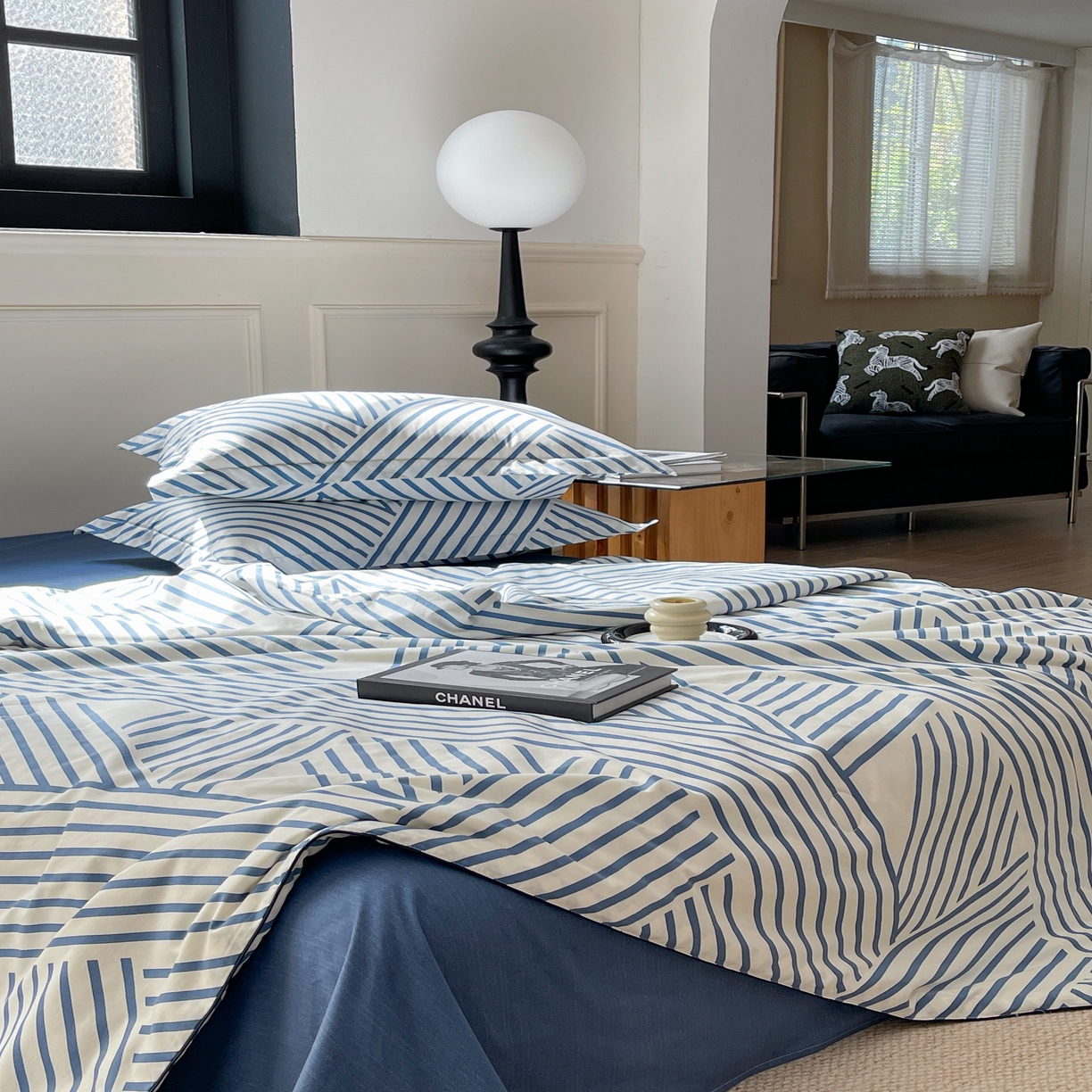 91家纺网 家纺一手货源 找家纺 柚子YOUTH 2023新款全棉夏被四件套 休闲条纹