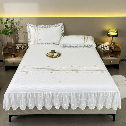 宜凡-2024新款A类蜂巢冰柠凉席床笠款三件套 简爱 珍珠白