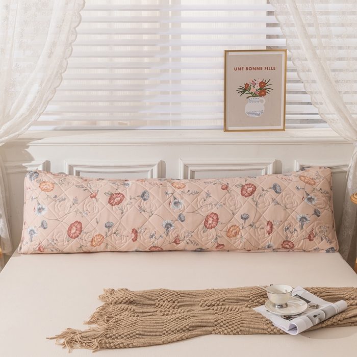 91家纺网 家纺一手货源 找家纺 梦舒羽 2025新款水洗棉麻单人夹棉枕头套大豆纤维双人枕套 牵牛花