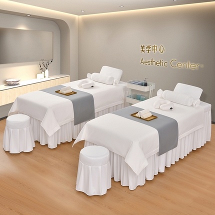 91家纺网 家纺一手货源 找家纺 诗薇娅 2024新款按摩床美容床罩四件套 玛奇朵-本白