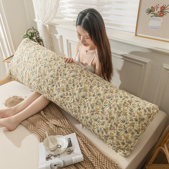 91家纺网 家纺一手货源 找家纺 梦舒羽  2025新款水洗棉麻单人夹棉枕头套大豆纤维双人枕套 繁花