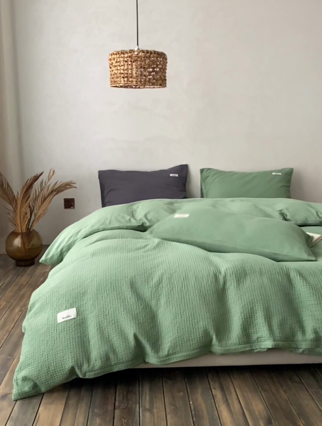 91家纺网 家纺一手货源 找家纺 安莱生活 2023新款A类水洗色织纯色华夫格四件套 微小华夫格-嫩绿