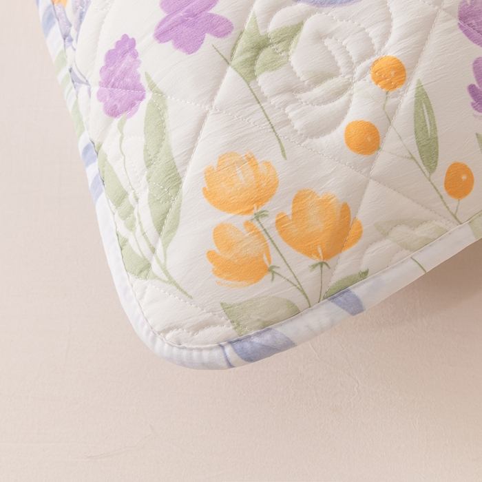 91家纺网 家纺一手货源 找家纺 梦舒羽2025水洗棉麻单人夹棉枕头套大豆纤维双人枕套爱的花海-紫