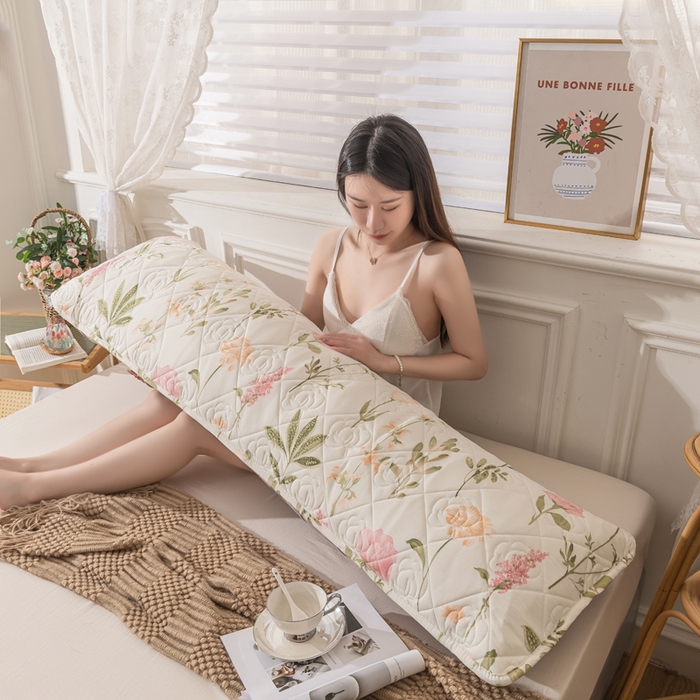 91家纺网 家纺一手货源 找家纺 梦舒羽2025新款水洗棉麻单人夹棉枕头套大豆纤维双人枕套 繁花似锦