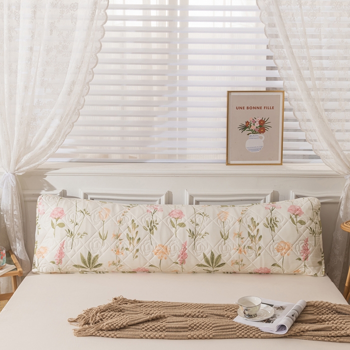 91家纺网 家纺一手货源 找家纺 梦舒羽2025新款水洗棉麻单人夹棉枕头套大豆纤维双人枕套 繁花似锦