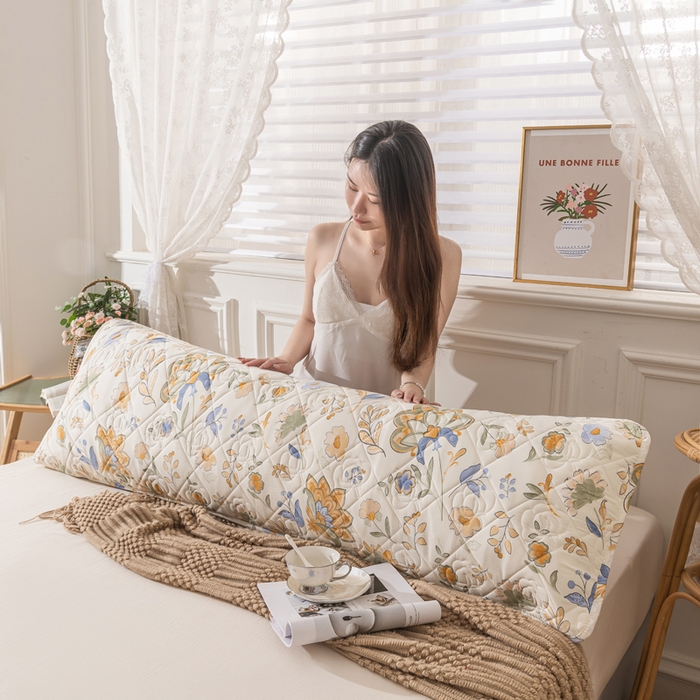 91家纺网 家纺一手货源 找家纺 梦舒羽 2025新款水洗棉麻单人夹棉枕头套大豆纤维双人枕套 太阳花