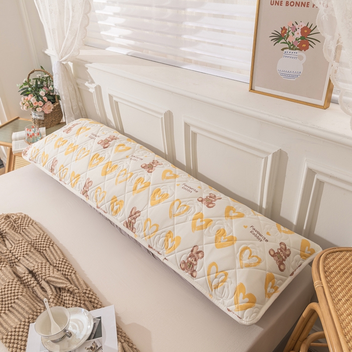 91家纺网 家纺一手货源 找家纺 梦舒羽 2025新款水洗棉麻单人夹棉枕头套大豆纤维双人枕套 爱心兔