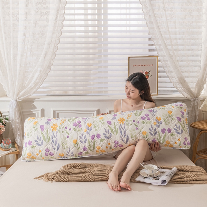 91家纺网 家纺一手货源 找家纺 梦舒羽2025水洗棉麻单人夹棉枕头套大豆纤维双人枕套爱的花海-紫