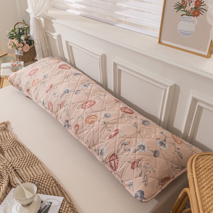 91家纺网 家纺一手货源 找家纺 梦舒羽 2025新款水洗棉麻单人夹棉枕头套大豆纤维双人枕套 牵牛花