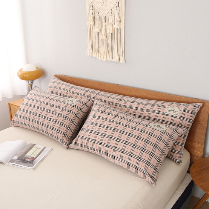 91家纺网 家纺一手货源 找家纺 锦绣万家2023新款色织水洗棉格子双人枕套 宝丽格小咖