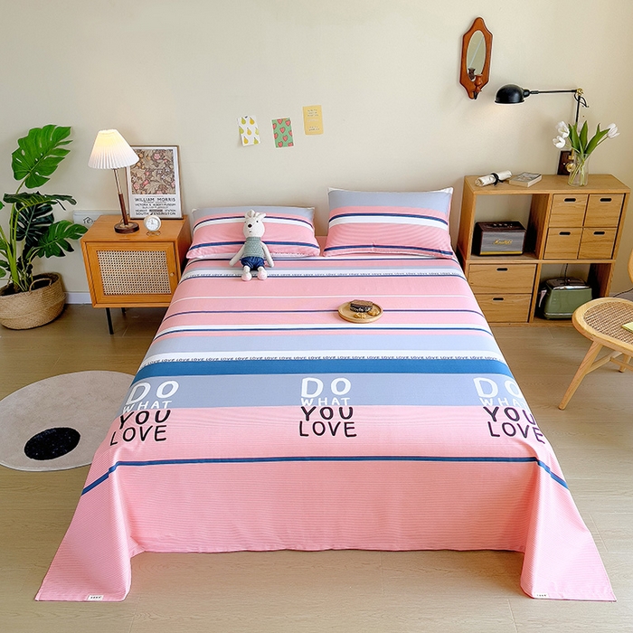 91家纺网 家纺一手货源 找家纺 芃成家纺 2023新款全棉老粗布床单 爱丽丝 粉