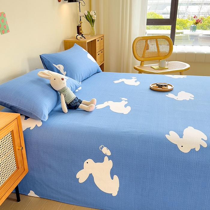 91家纺网 家纺一手货源 找家纺 芃成家纺 2023新款全棉老粗布床单 小兔乖乖