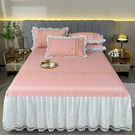 宜凡家纺2024新款A类蜂巢冰柠凉席床裙款三件套 简爱 柔玉