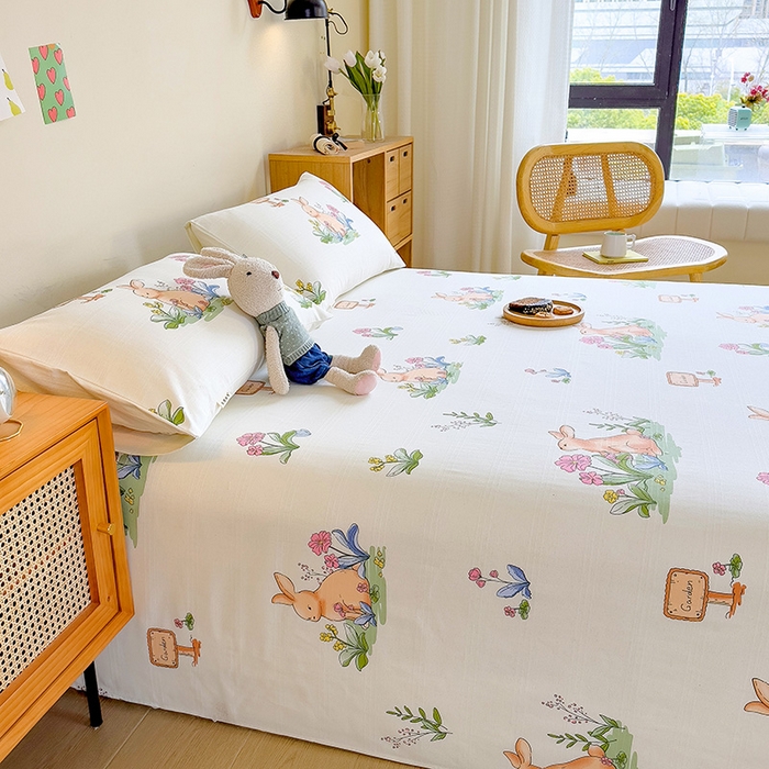 91家纺网 家纺一手货源 找家纺 芃成家纺 2023新款全棉老粗布床单 兔先生