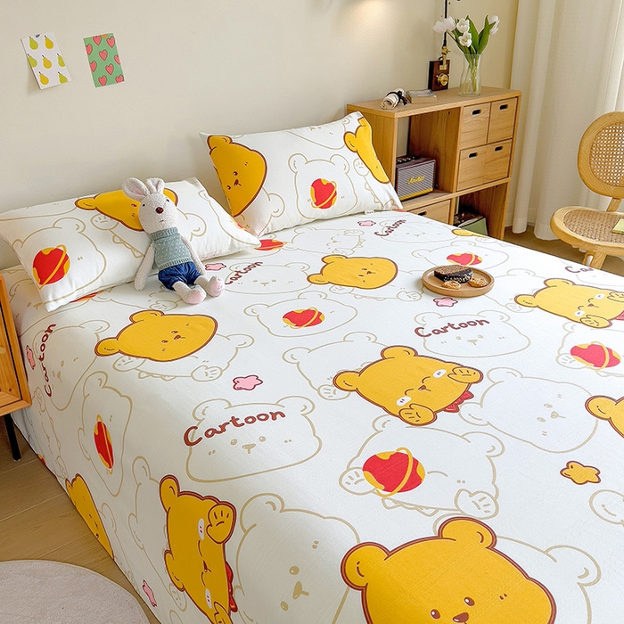 91家纺网 家纺一手货源 找家纺 芃成家纺 2023新款全棉老粗布床单 熊仔宝宝