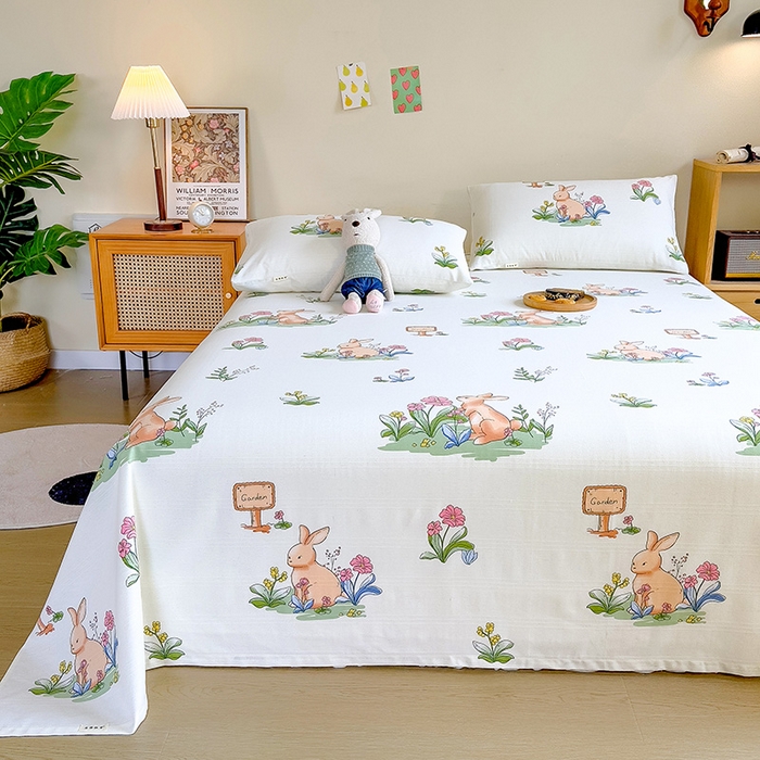 91家纺网 家纺一手货源 找家纺 芃成家纺 2023新款全棉老粗布床单 兔先生