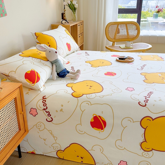 91家纺网 家纺一手货源 找家纺 芃成家纺 2023新款全棉老粗布床单 熊仔宝宝