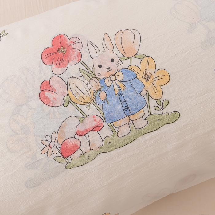 91家纺网 家纺一手货源 找家纺 新款水洗棉麻单人枕头套亲肤双人枕套 花中兔