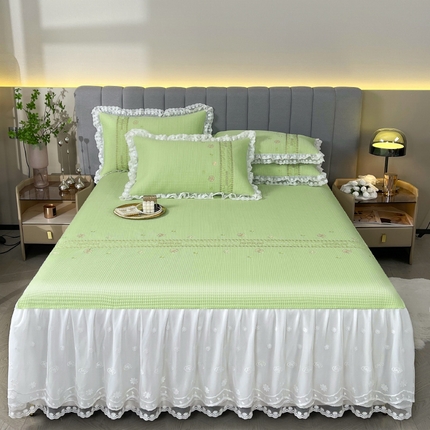 91家纺网 家纺一手货源 找家纺 宜凡家纺2024新款A类蜂巢冰柠凉席床裙款三件套 简爱 抹茶