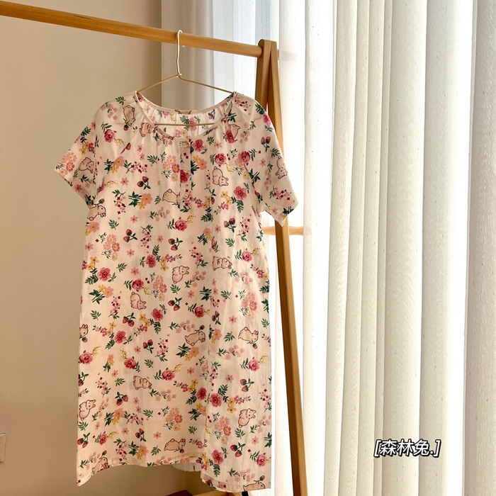 91家纺网 家纺一手货源 找家纺 源启生活 2023新款夏季双层纱睡裙 森林兔