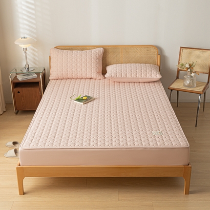 91家纺网 家纺一手货源 找家纺 芬晴家纺 2023新款A类母婴级防水夹棉床笠 梦幻-豆沙粉