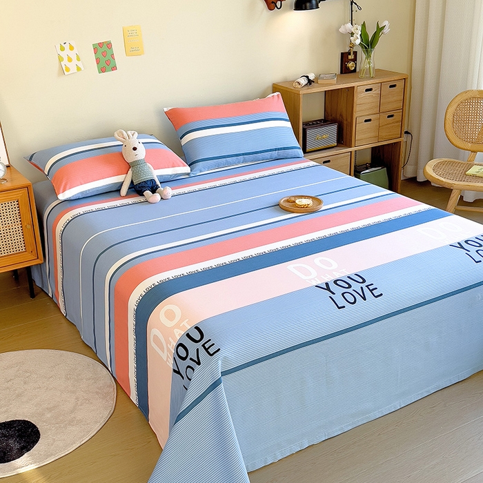 91家纺网 家纺一手货源 找家纺 芃成家纺 2023新款全棉老粗布床单 爱丽丝 蓝