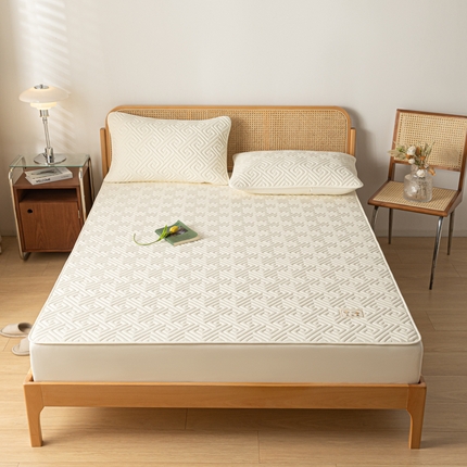 91家纺网 家纺一手货源 找家纺 芬晴家纺 2023新款A类母婴级防水夹棉床笠 时光-米白